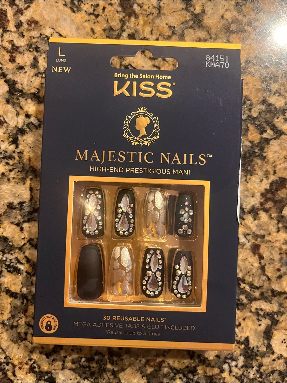 Kiss Majestic Nails Black and Gold Rhinestone Press-On Nail Set